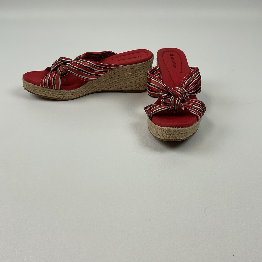 Naturalizer Sensitive Red Wedge Sandals Size 10M Espadrille Bow Slide Summer‎